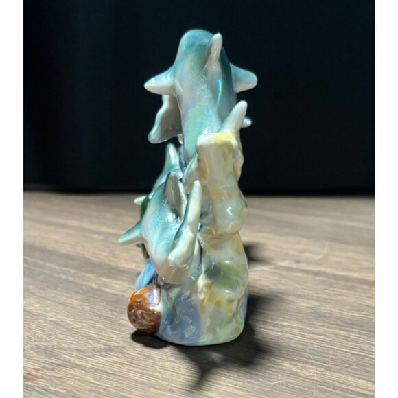 Dolphin Figurine Ocean Scene Iridescent Porcelain Decor Oceanic Nautical - Picture 3 of 8